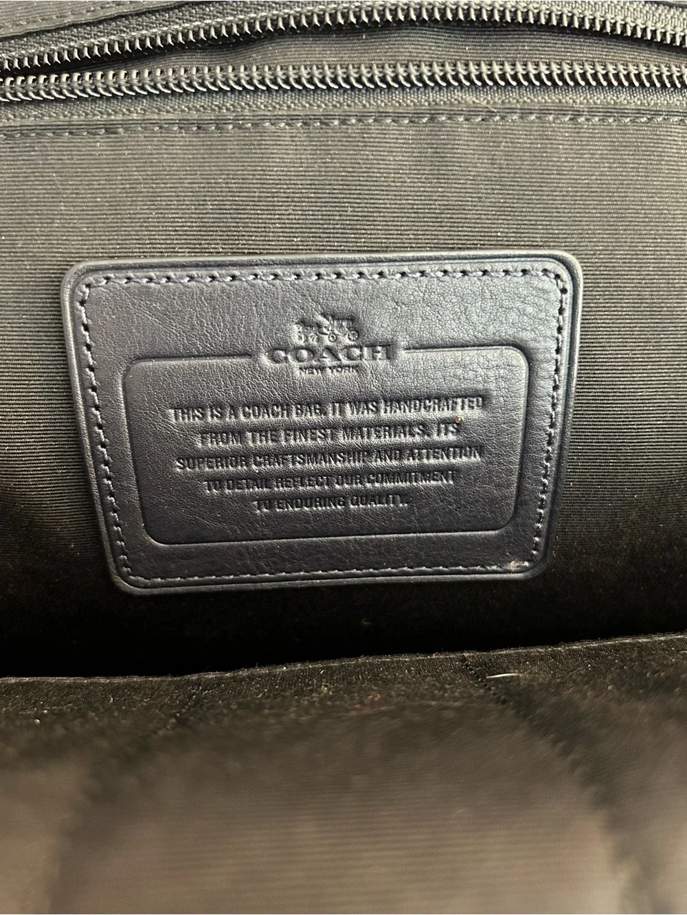 Coach Men's navy Backpack with tan/gold Logo Print